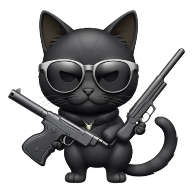 black cat with sunglasses and a gun sticker