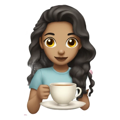 Two light skin dark hair girls tea time  sticker