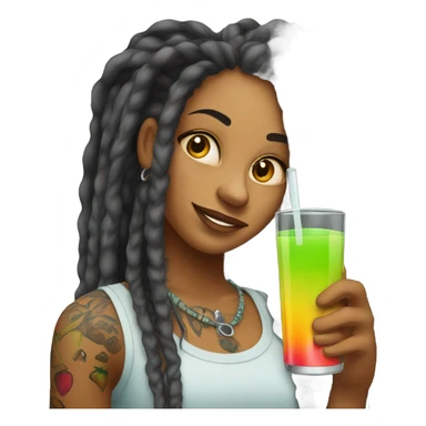 tattooed beauty with dreadlocks fruit juice sticker