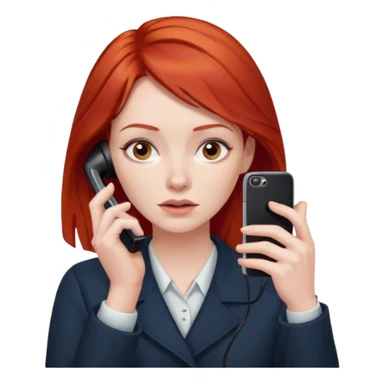 woman with red hair, sighing, phone to ear sticker