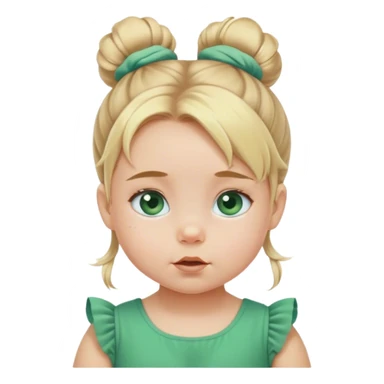 Blond baby girl blue eyes  with messybun  green dress blue eyes sticker