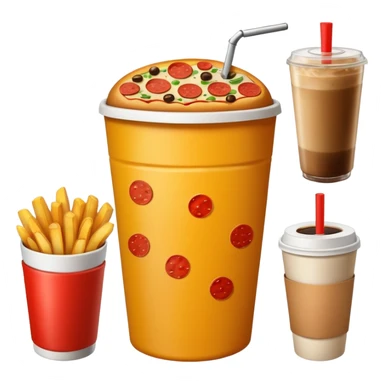 ganarate a emogi a bucket of food with pizza buerger coffee add fries cold coffe to sticker