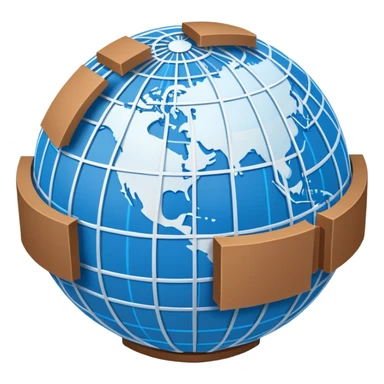 network globe with blue lines and brown boxes at intersections sticker