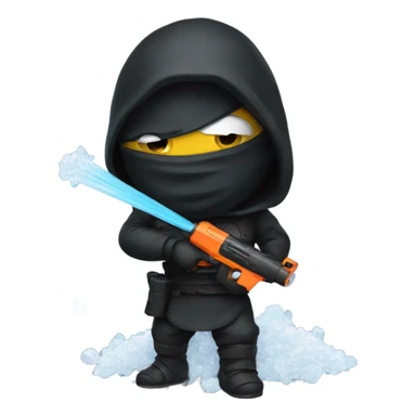 A dark ninja with a water gun and a pile of salt sticker