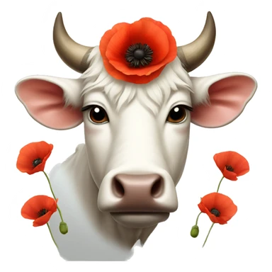 Realistic White ox with poppies on horns sticker