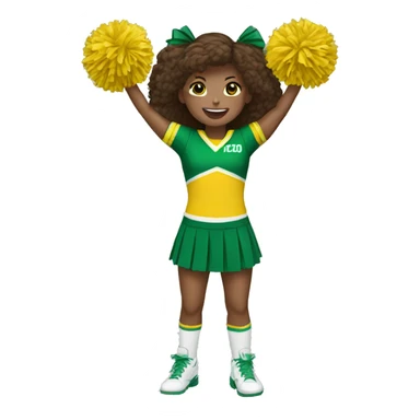 Cheerleader cheering with green and yellow uniform and poms sticker