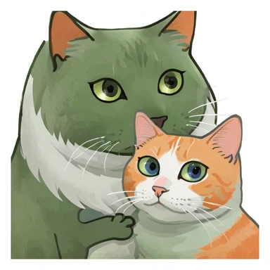 Grey fluffy cat oranges eyes and white-beige cat blue eyes cuddling sticker