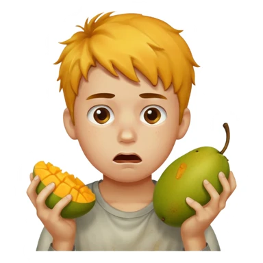Boy eating mangoes, disgusted sticker