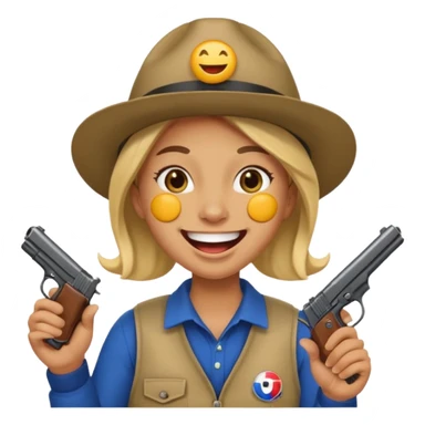 Emoji de risa pero con gorro del equipo colo colo y una pistola en la mano sticker