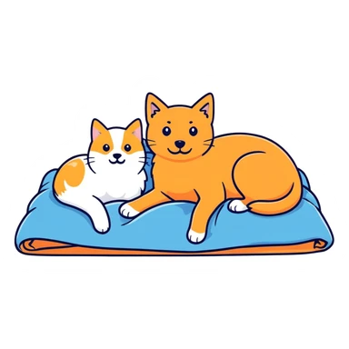 An Orange cat and an English cream retriever dog in a blue blanket  sticker