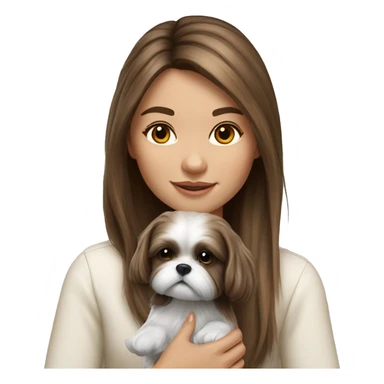 Realistic Brunette long hair light skin girl with shi tzu puppy sticker