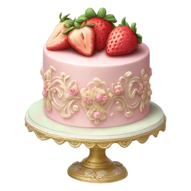 vintage rococo highly detailed pale pink cake with strawberries sticker