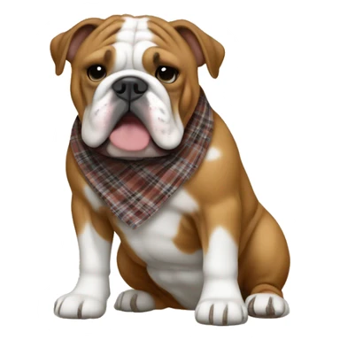 Brown English bulldog with plaid bandana sticker
