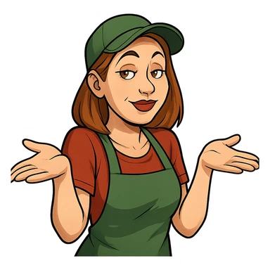 В позе этого мема сгенерируй типичную молодую российскую продавшицу в продуктовом магазине c слегка увеличенным губами, накрашенными глазами, которая недоуменно но при этом хитровато разводит руками, слегка рисованный, но при этом объемный стиль, прозрачный фон sticker