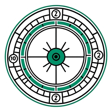 Precise Maya calendar glyph, geometric circular design with straight lines, only white and dark green, rigid angular divisions sticker