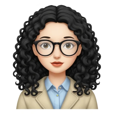 Pale girl with long black curly wavy hair wearing glasses  sticker