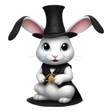white rabbit sitting in black magician hat sticker