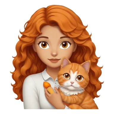 a wavy haired tanned girl with brown eyes and soft features carrying a persian orange cat sticker