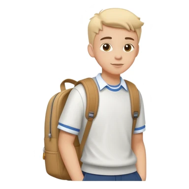 A flat-style illustration of a student character, wearing a backpack and casual school clothes. Clean, minimal cartoon style, white background, iOS emoji aesthetic. sticker