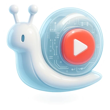 white robot snail with YouTube play button, glossy circuit style sticker