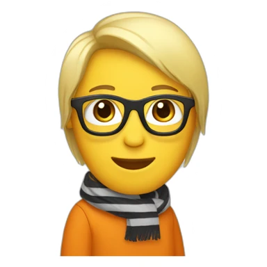 yellow penguin with black glasses blonde hair with orange tshirt and gray striped scarf sticker