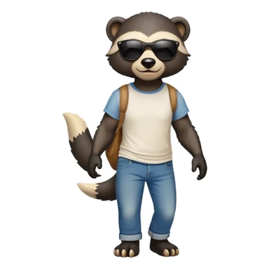 friendly anthropomorphised honey badger in jeans and a t-shirt, wearing sunglasses, walking upright, relaxed pose sticker