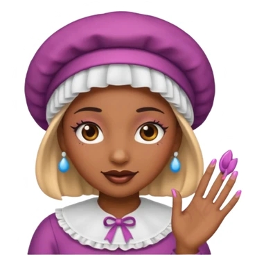 A emoji with a bonnet and lashes and nails sticker