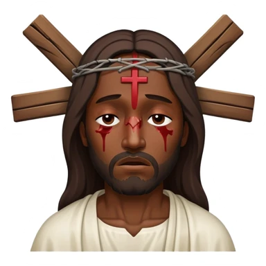 Dark skin Jesus with injuries and eyes closed on the cross sticker