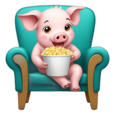 Baby pig sitting on a chair eating popcorn sticker