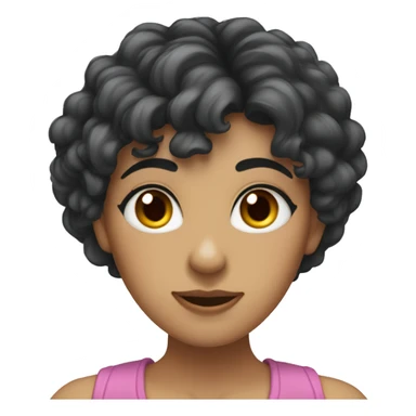 woman with long black curly hair and bangs and dark brown eyes, rolling her eyes sticker