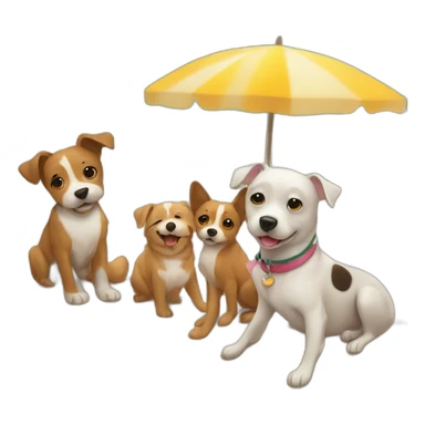 a dog family on the beach sticker