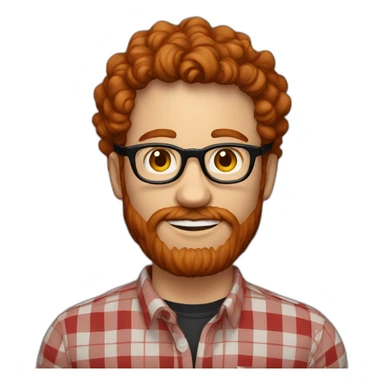 man,25 years,redhead,short curly hair,beard, round glasses, red and black checked shirt sticker
