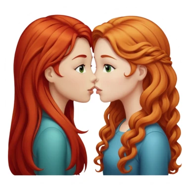 two girls kissing, one with long straight red hair, the other with long curly blonde hair sticker