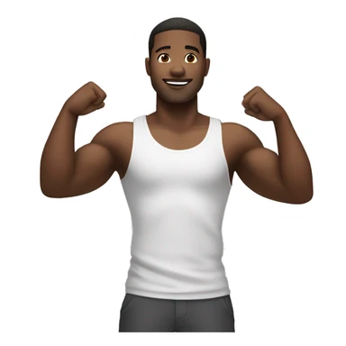 a black man wearing a white tank top standing straight with his arms raised straight up sticker