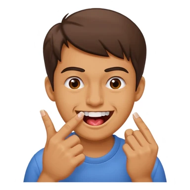 Emoji gêne et content qui mort un seule ongle Et on voit ses dents  sticker