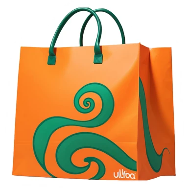 Ulta shopping bag that is orange that a swirly green top of a product sticking out of it sticker