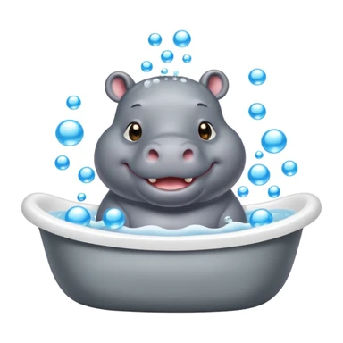 happy hippo with bubbles in bathtub sticker