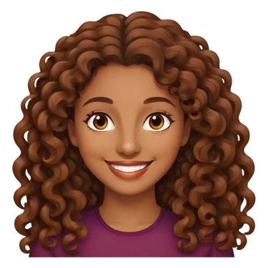 "- Nữ
- 30 tuổi
- Da nâu
- Tóc xoăn nâu, dài 
- Mặt cười mỉm
" sticker