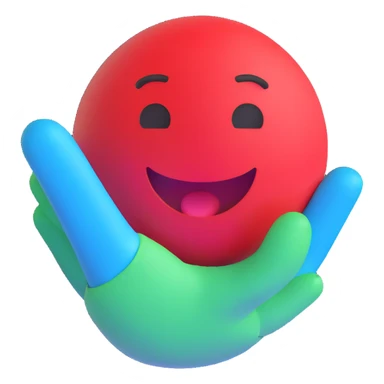round 3d emoji with a winky face making the call me hand signal, red and baby blue colors sticker
