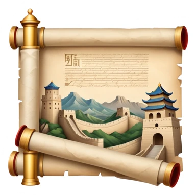 icon featuring an ancient scroll, quill pen with famous historical landmarks and monuments like the Great Wall and the Colliseum in the background. Historical figures are depicted as statues, symbolizing the study of history. Transparent background highlights the legacy of past civilizations. sticker
