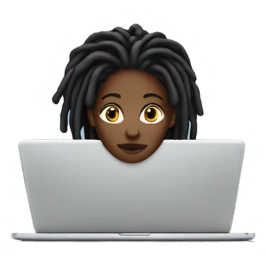 black woman with dreads behind laptop sticker