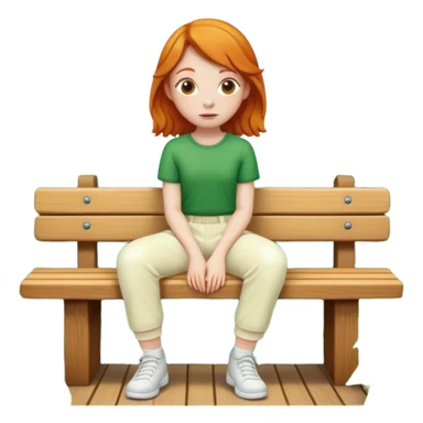 Green trees ginger girl sitting on bench wearing cream pants sticker