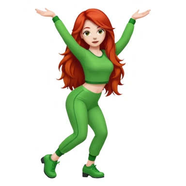 Red head lady twerking with long red hair and green cute outfit sticker