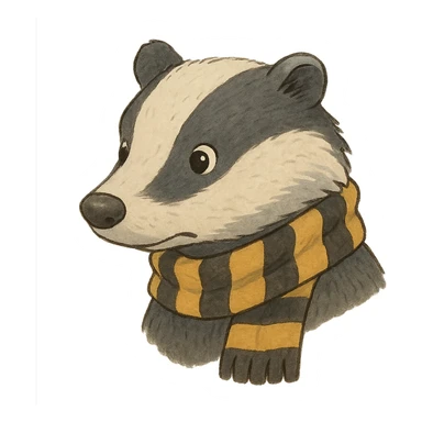 ghibli style badger head with yellow and black striped scarf sticker