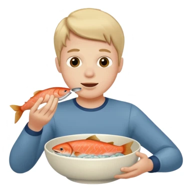 A white boy eating salmon out of a bowl  sticker