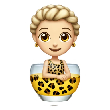 Una niña pelirroja con un vestido de leopardo metida en un vaso de cristal sticker