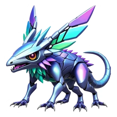  exotic shiny colorful futuristic modern cyber-Fakémon-Digimon-Trico-Vernid-creature sticker