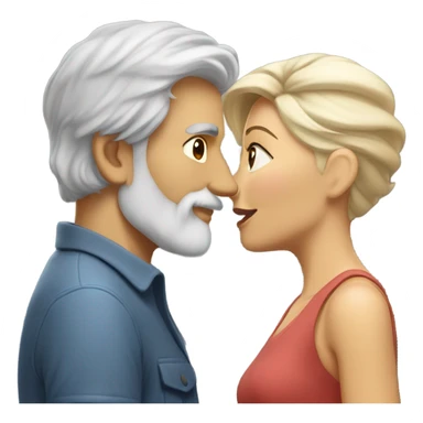 Handsome greying man with long hair and beard kissing blond athletic woman with pixie cut sticker