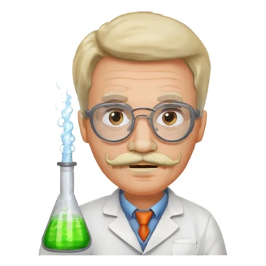 A mad scientist name Omni with a mustache sticker