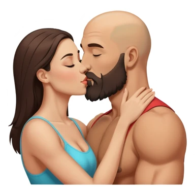 Muscular Bald man with a beard intimately kissing his young brunette wife  sticker